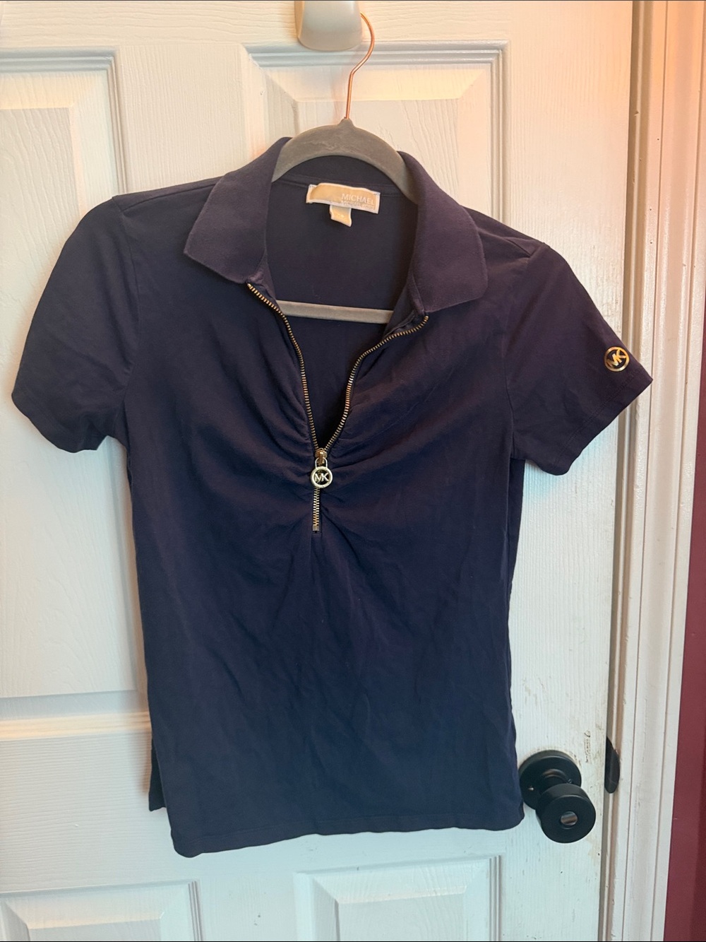 Michael Kors Navy Short-Sleeve Polo with Signature Zip